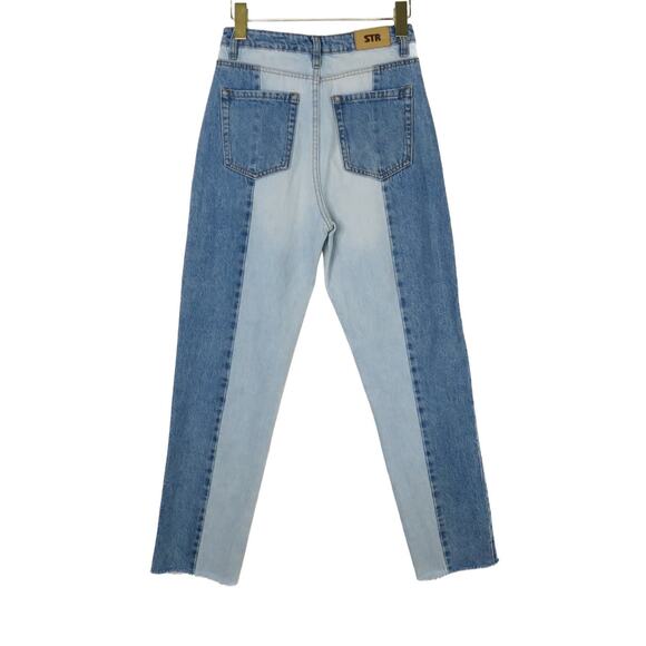 ASOS Stradivarius STR Two Tone High Rise Straight Leg Tapered Jeans Size 2 - Picture 2 of 8